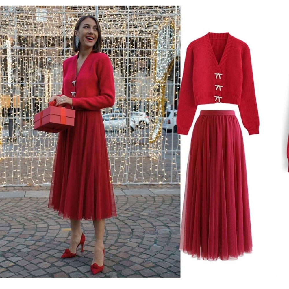 MY SECRET GARDEN TULLE MAXI SKIRT IN RED